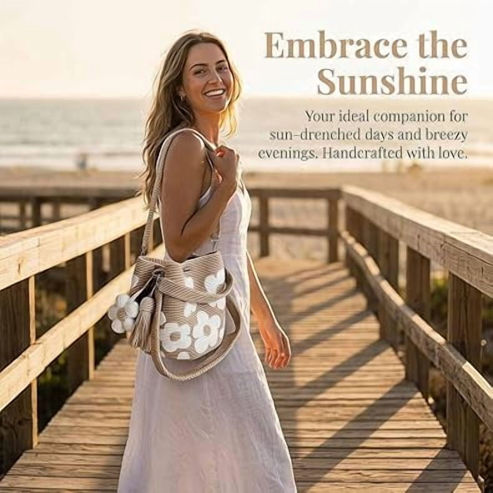 Crochet Flower Tote Bag, Knit Shoulder Bag