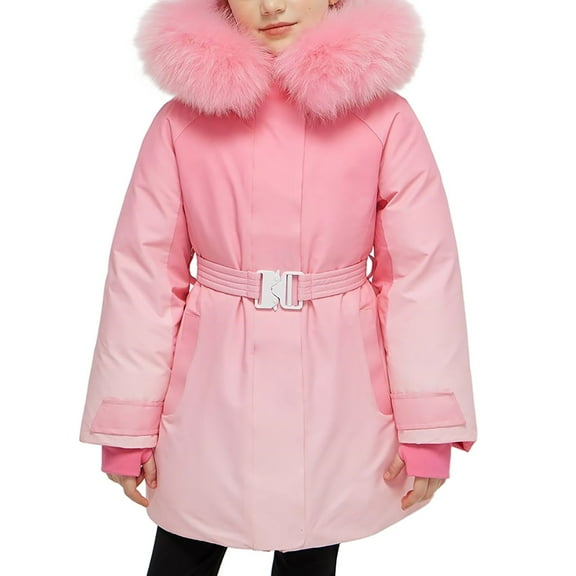 KAUOD Teen Girls Winter Coats Faux-F𝐮r Hood Parka Coats Puffer Jackets Kids Waterproof Thick Warm down Outwear Clothes
