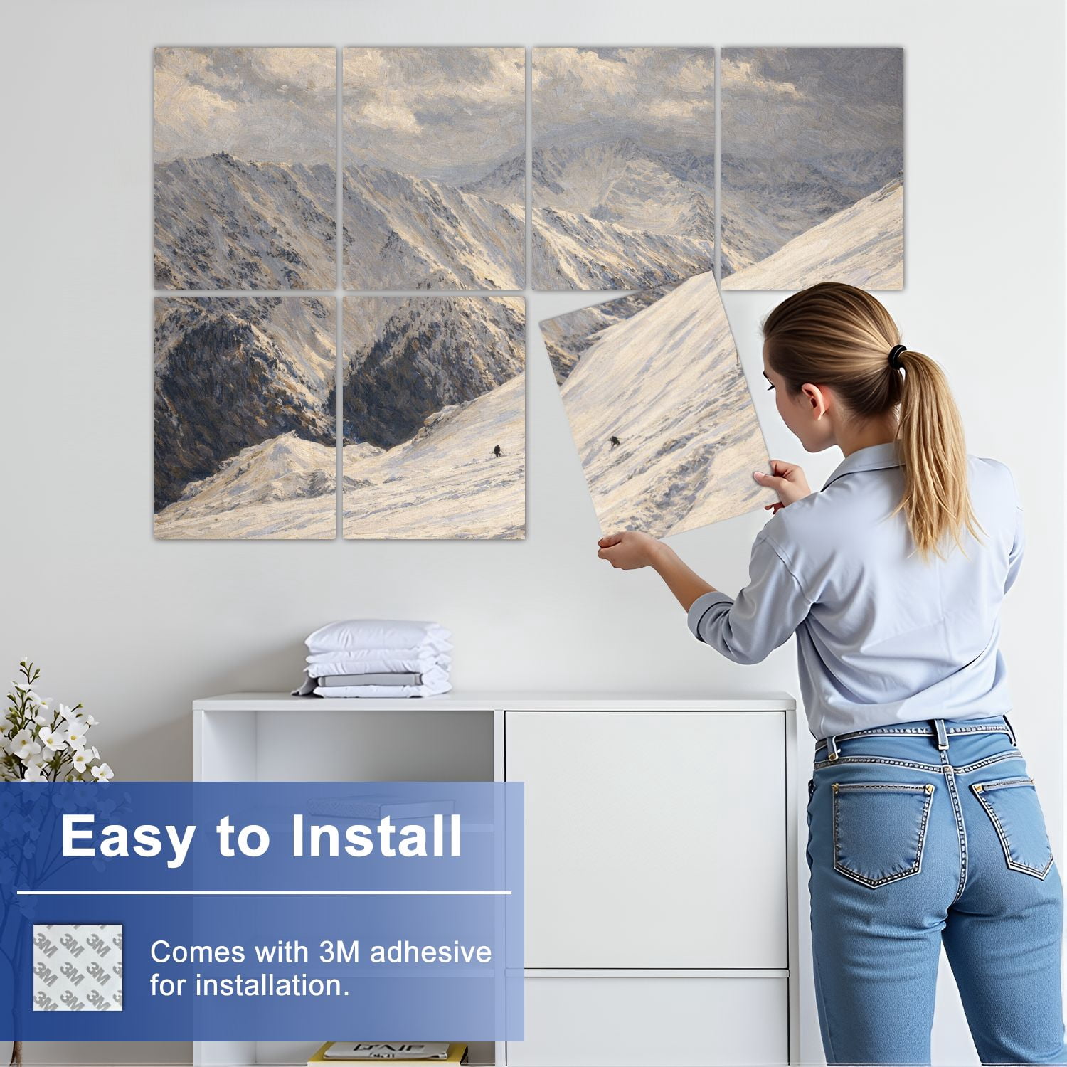 Rustic Farmhouse 8 Pack Art Acoustic Panels Sound Absorbing black white snowy mountains vintage snow skiings Decorative Soundproof Wall Panels Self Adhesive for Nursery Game Room Bedroom 48"x32"