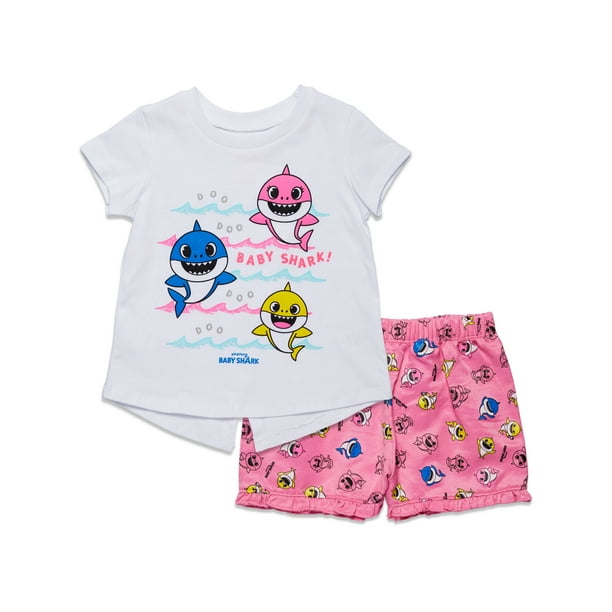 Pinkfong Baby Shark Baby Girls French Terry Shorts Set Pink/White 12