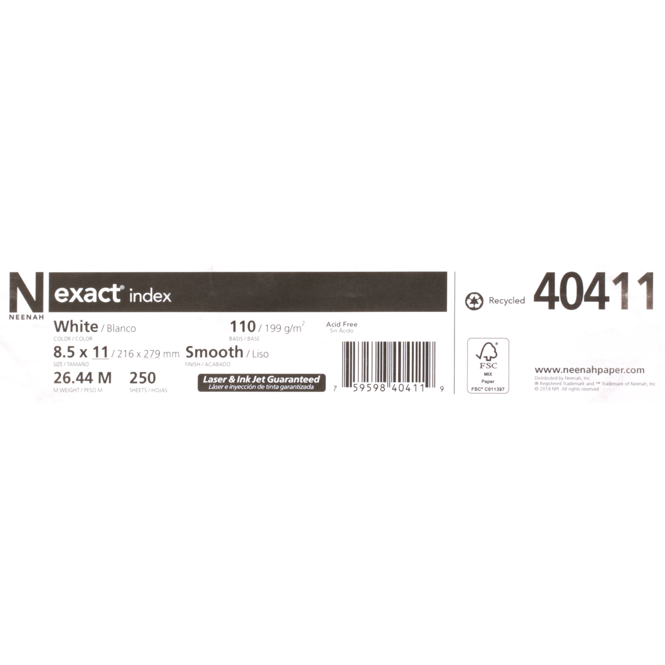 Neenah Paper Exact Index Card Stock, 94 Bright, 110 lb, 8.5 x 11, White,  250/Pack (4050848508)
