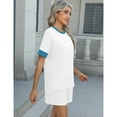 thumbnail image 4 of Mgmyaa Womens Fashion 2 Piece Outfits Sweatsuits 2025 Summer Short Sleeve Loungewear Tracksuit Round Neck Spliced Color Lounge Shorts Sets, 4 of 8