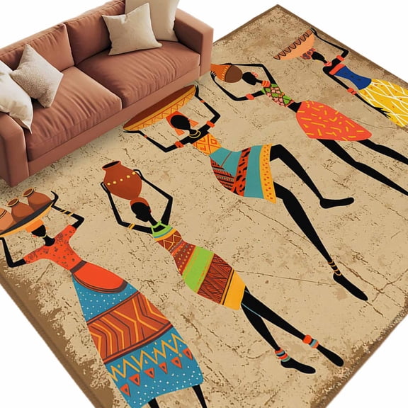 6x9 Area Rugs for Living Room, Brown Boho Non Slip Area Rugs for Kitchen Bedroom Entryway, Farmhouse Vintage Ethnic African Women Washable Carpet Runner Rug Floor Mats for Bedroom Home Decor