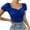 Blue, variant on Women's Fitted Short Sleeve Top with Ruffle Details, Square Neckline, and Cropped Sleeves, Perfect for a Chic and Stylish Look, Everyday Wear Blouse