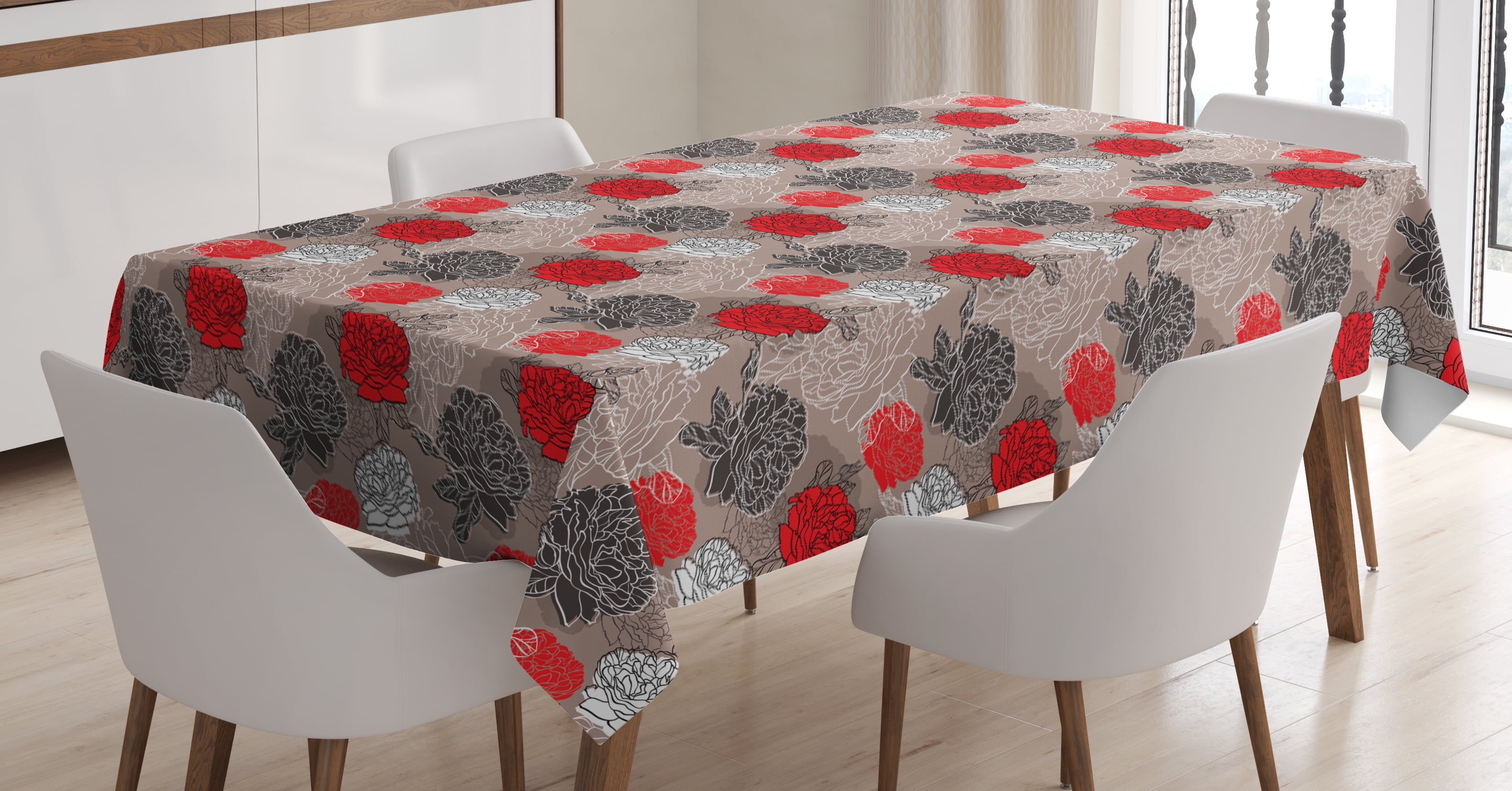 Red And Black Tablecloth Blossoming Peonies Vintage Botanical Red And Black Tablecloth Blossoming Peonies Vintage Botanical Composition Abstract Petals Buds Rectangular Table Cover For Dining Room Kitchen
