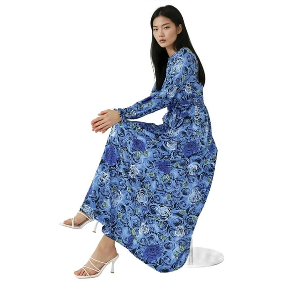 Floral Print Long Sleeve Maxi Dress with Belt
