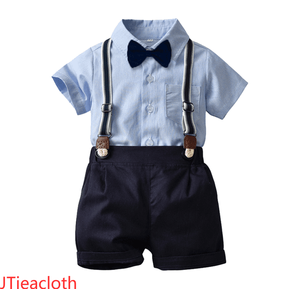 JTieacloth Boys Outfit Sets Toddler Boys Short Sleeve Striped T Shirt Tops Suspenders Shorts Child Kids Outfits,Sizes 12-18 Months(Blue)