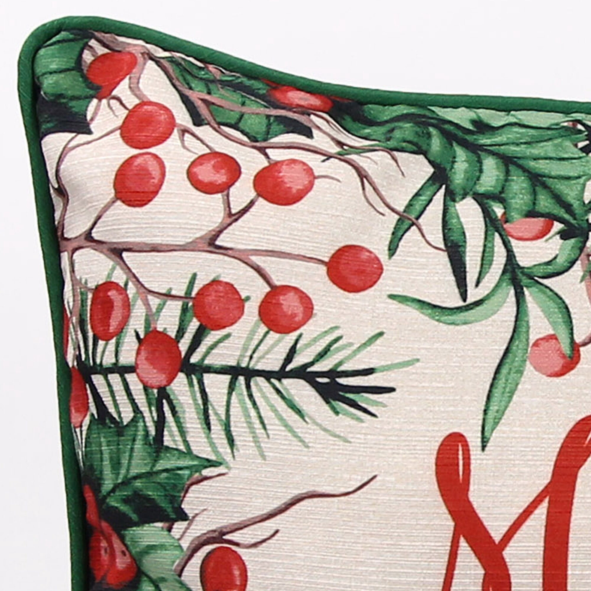 Jordan Manufacturing 18" x 18" Red and Green Mistletoe Merry Christmas Square Reversible Decorative Throw Pillow with Welt