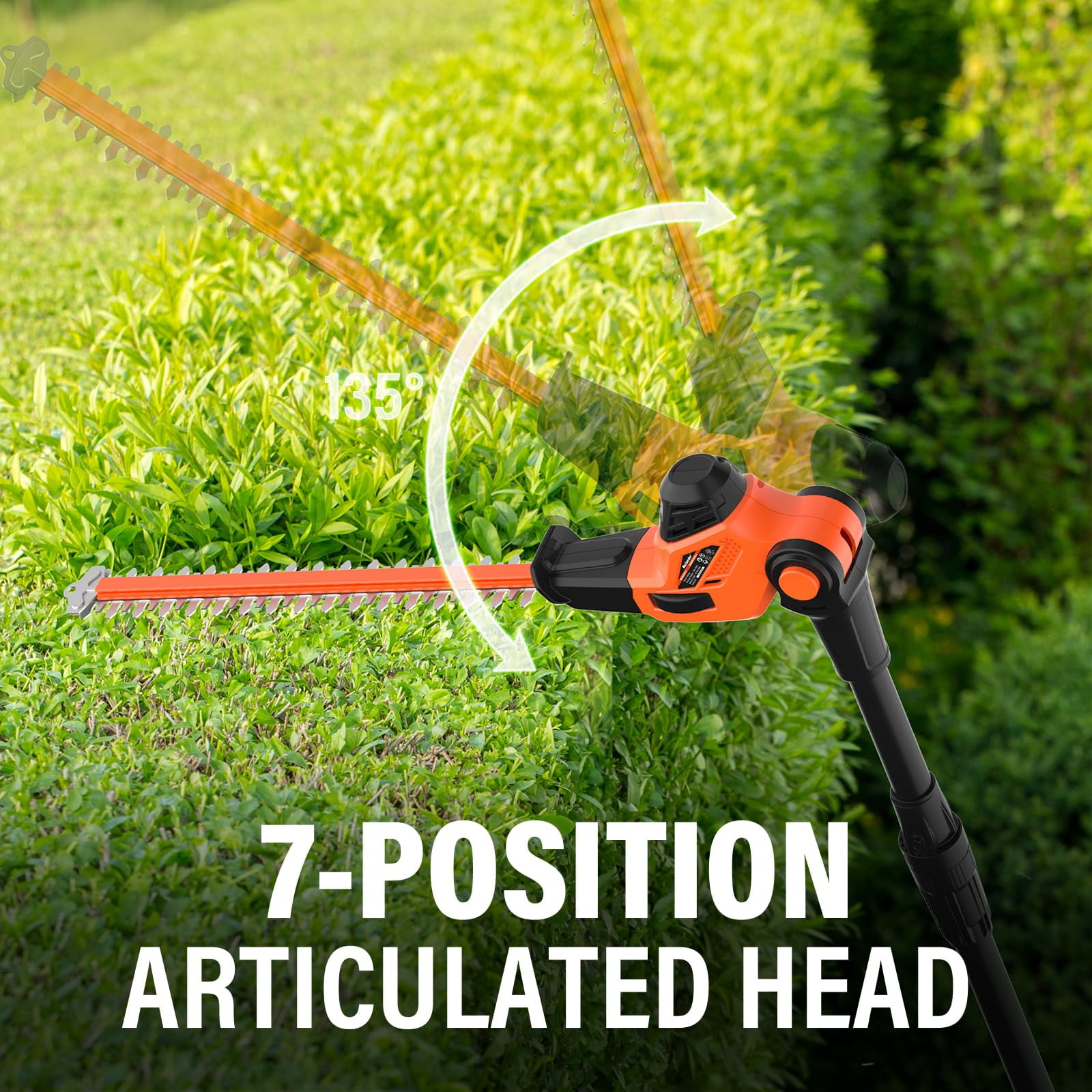 MAXLANDER Hedge Trimmer 18-Inch Cordless Pole Hedge Trimmer, 16-Feet Max Reach Hedge Trimmer with Extension Pole, Multi-angle Adjustable, 2.0Ah Battery and Charger Included