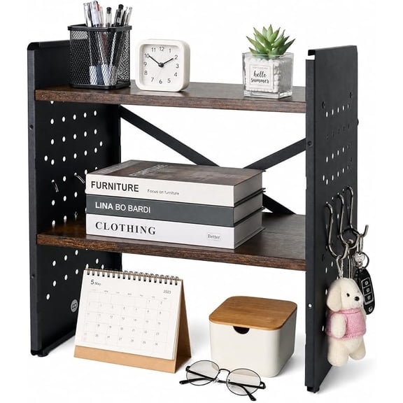 NORTHSKY Desk Shelf 2-Tier Bookshelf Storage Rack, Desktop Bookshelf & Desktop Organizer for Office Desk, Dormitory, Home, Black