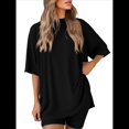 thumbnail image 1 of Traje Casual de Dos Piezas para Mujer, Camisa Holgada de Verano, Pantalones Cortos de Ciclismo, Ropa de Viaje para el Aeropuerto. Negro M, 1 of 7
