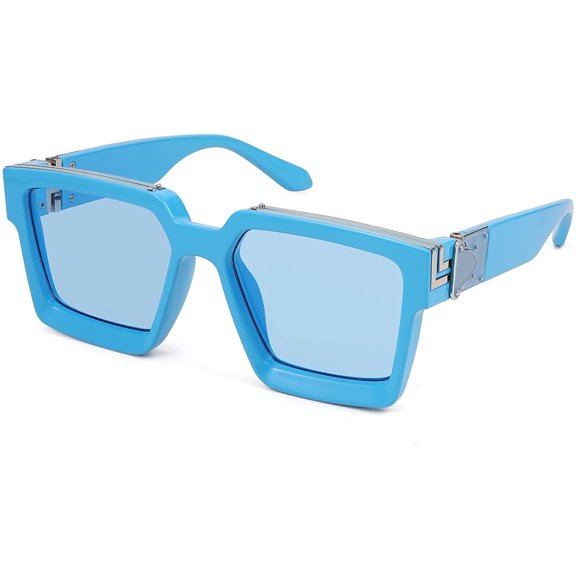 FEISEDY Retro Flat Top Sunglasses Thick Square Frame Metal Buckle Hip Hop Rapper Men Women B7033
