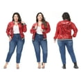 thumbnail image 5 of Women's Plus Size Sparkly Jacket Long Sleeve Zip Up Sequin Bomber Jacket Coat Suitable For Concerts Red,3X-Large, 5 of 6