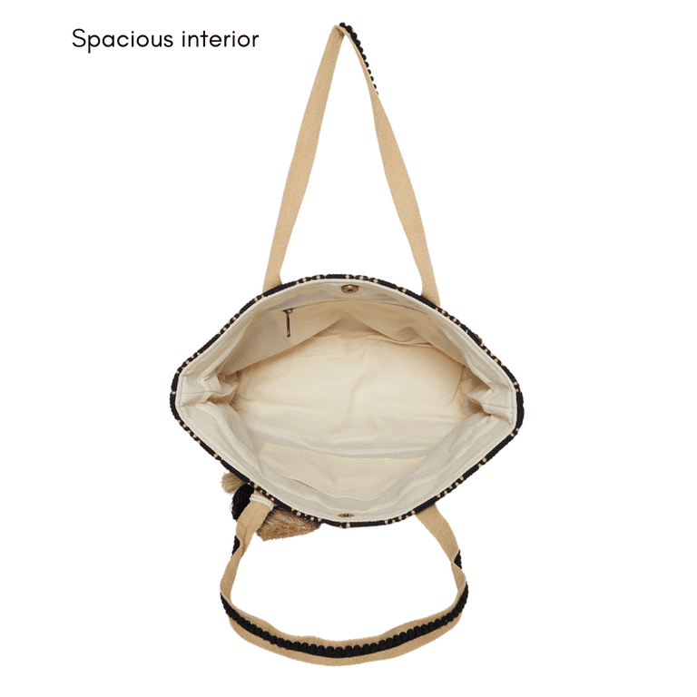 Beige Large Straw Bag, Double Handle, Spacious Design