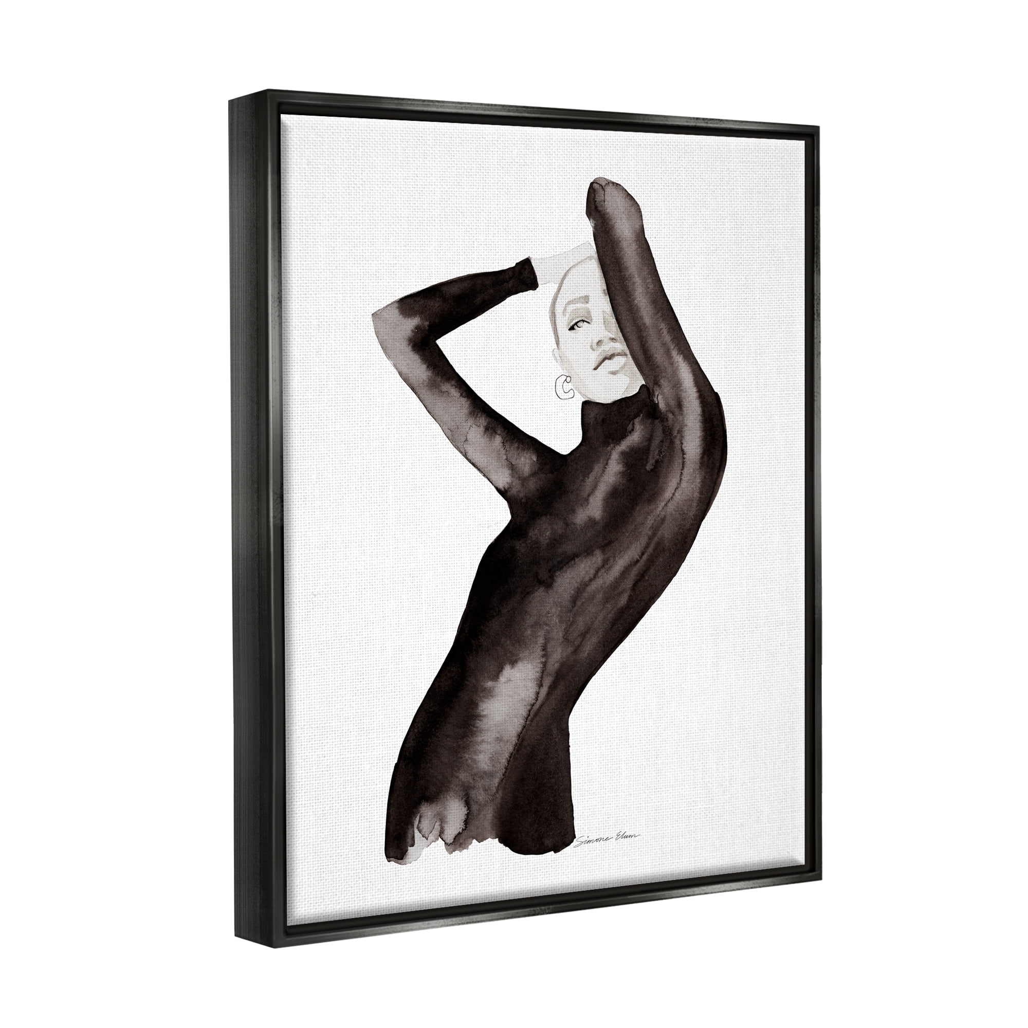 Stupell Industries Fashion Illustration Girl Beauty & Fashion Painting Black Floater Framed Art Print Wall Art, 25 x 31