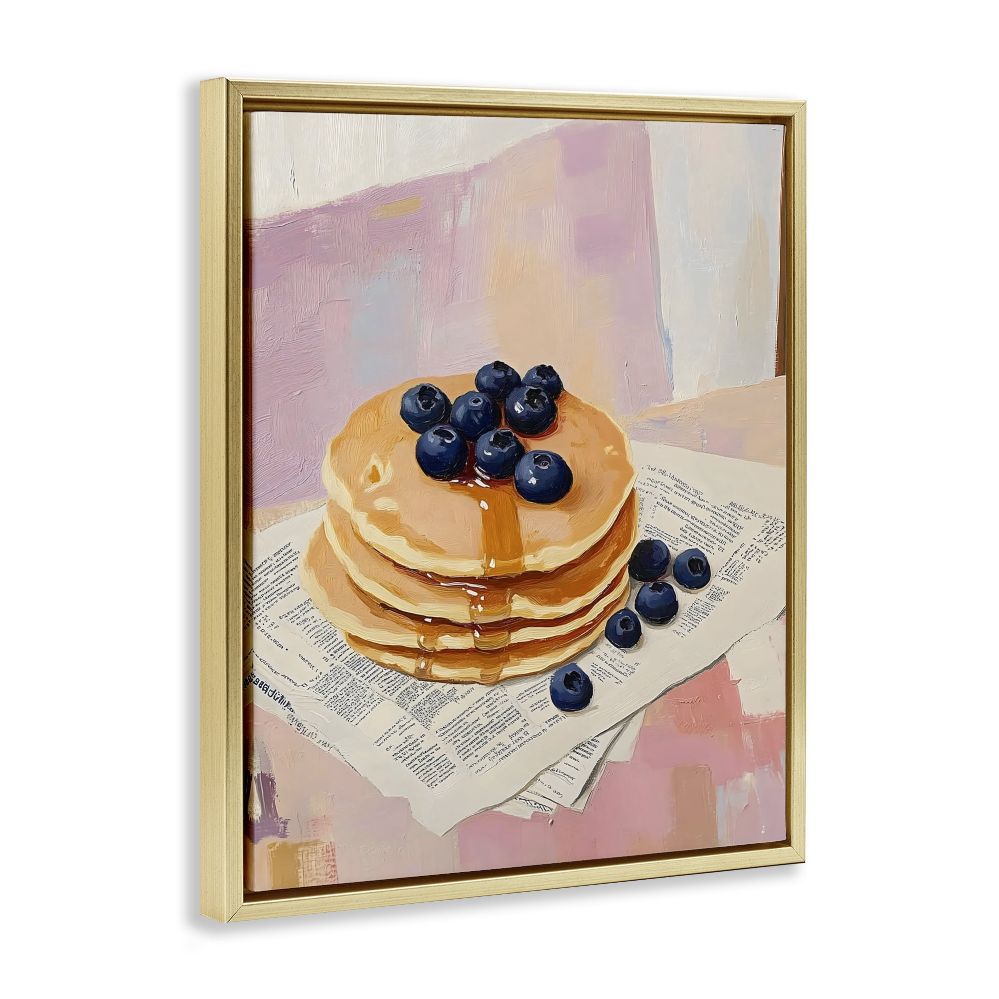 Stupell Industries Blueberry Pancakes with Syrup Gold Framed Floater Canvas Wall Art, design by The Prints Vibe