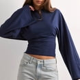 thumbnail image 5 of Dyfzdhu Long Sleeve Shirts For Women New Solid Color Round Neck Front Shoulder Wide Sleeve Waist Cinching Long Sleeved Personalized Womens Blouses, 5 of 7