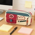 thumbnail image 2 of Kyusrd Vintage Color-Block Large Capacity Pencil Pouch,Stain-Resistant Zipper Stationery Bag with Retro Style,Durable Organizer for Everyday Carry, 2 of 6