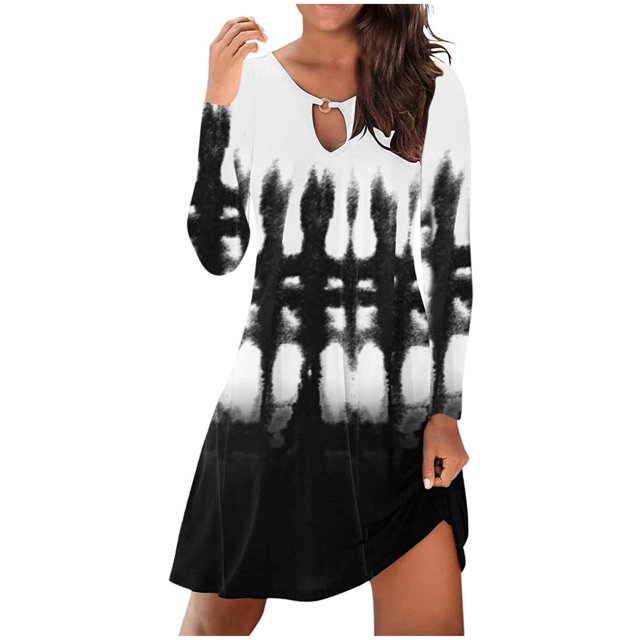 Vestidos Vintage Para Mujer Vestidos Estampados de Manga Larga Con Cuello Redondo Vestidos Con Botones Redondos Odeerbi ODB112526