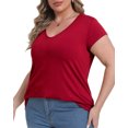 thumbnail image 4 of Gocolloa Plus Size Tops for Women Basic Cap Sleeve V Neck T Shirts Summer Casual Loose Dressy Tunic Wine Red 2X, 4 of 6