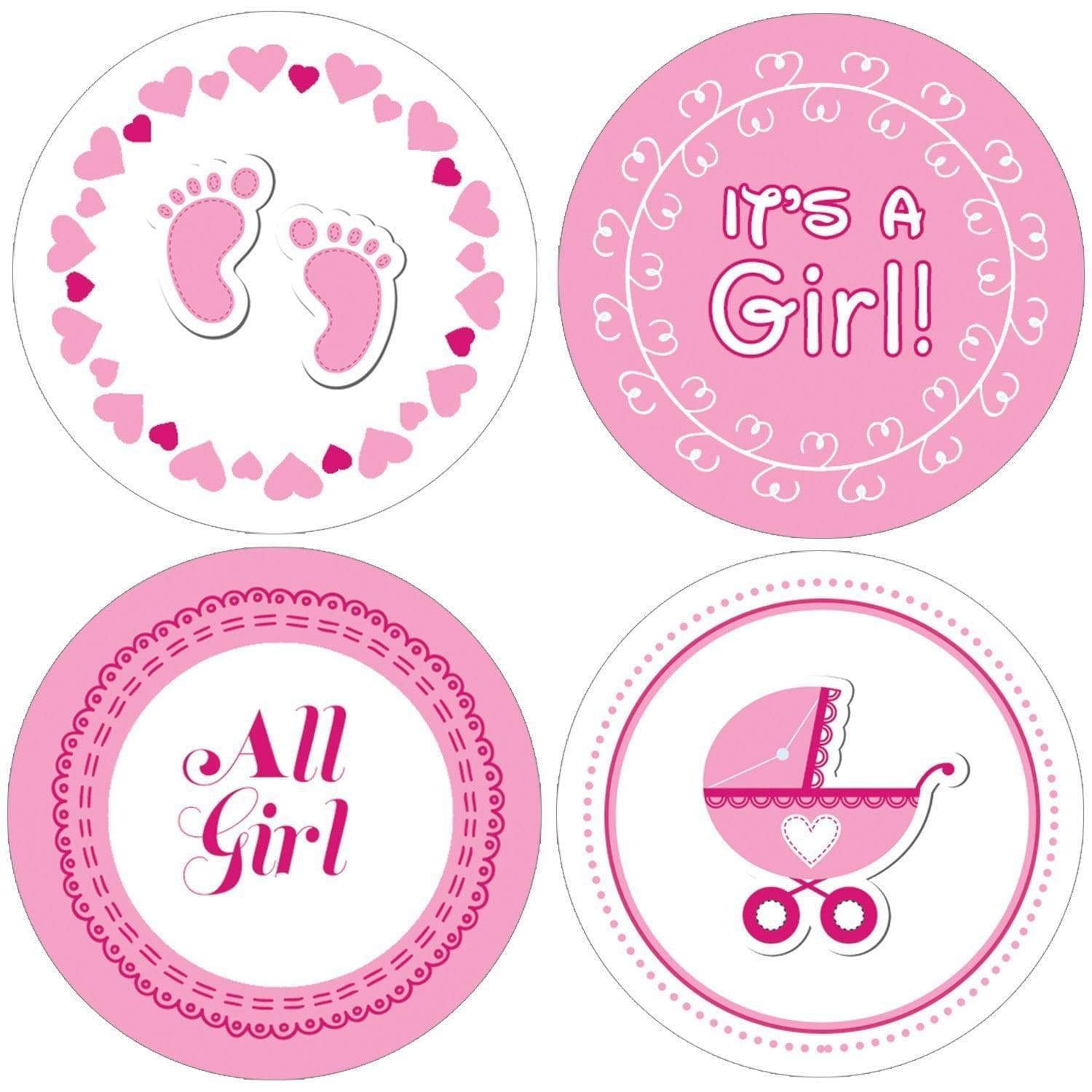 Tags Gender Reveal Stickers Pink Its A Girl 30 Personalized Baby Shower 