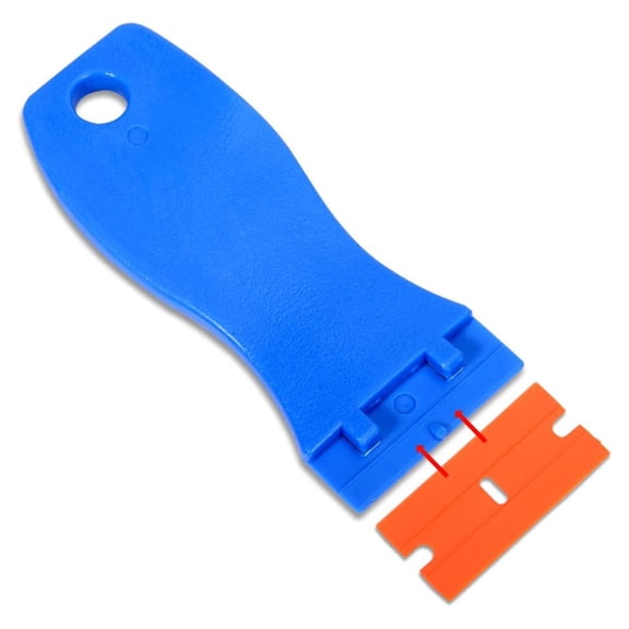 1.5" Plastic Razor Scraper with 10pcs Double Edged Plastic Blades for Removing Labels Stickers Decals on Glass Windows