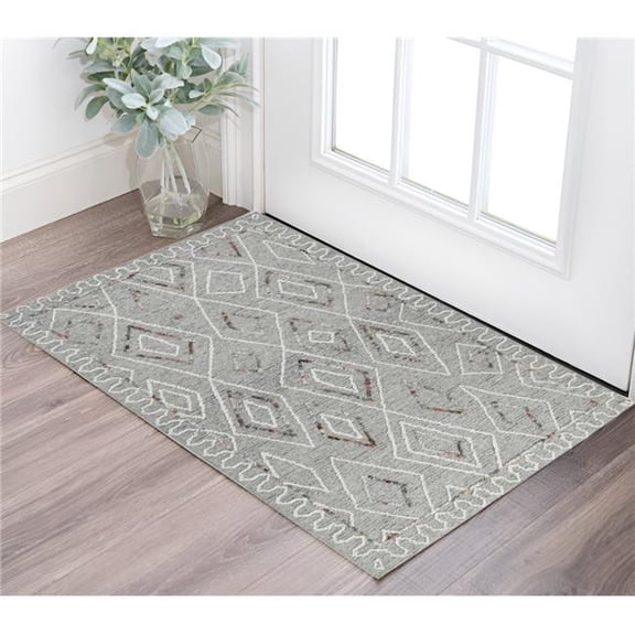 HomeRoots 570331 2 x 3 ft. Gray Ivory & Rust Wool Geometric Hand Hooked Rectangle Area Rug