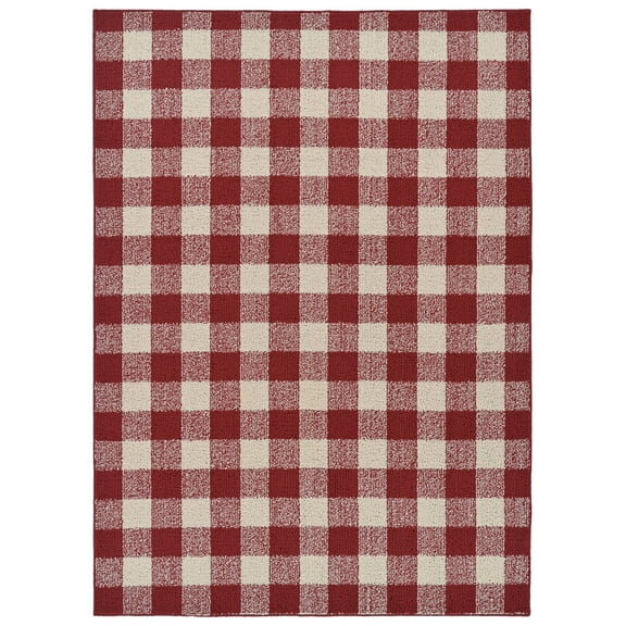 Garland Rug Country Living Buffalo Plaid Polypropylene Chili/Ivory Indoor/Outdoor Area Rug, 5' x 7'