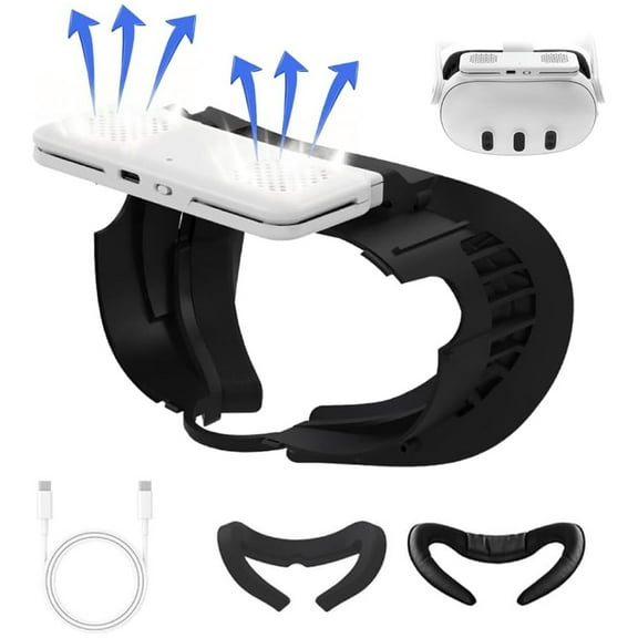 Mask with Cooling Fan Accessories for Meta Quest 3, Anti-Fog Air Circulation Fan Cooler Mask with PU Leather   Ice Silk Cotton Facial Interface Bracket, Face Buffer Pad-White