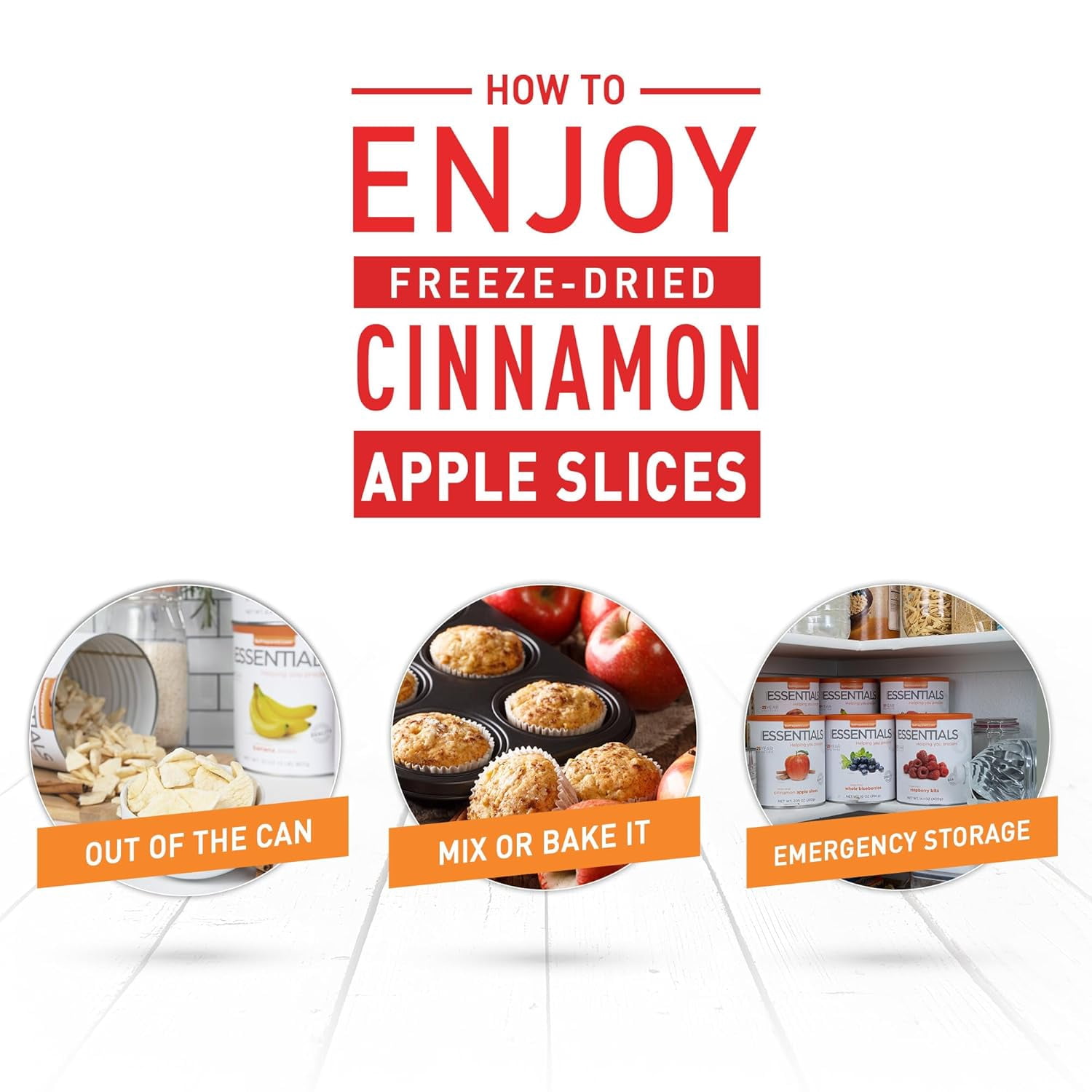 Emergency Essentials Freeze-Dried Cinnamon Apple Slices #10 Can, Fruit, Apples, Freeze-Dried Snacks, Nutritious Emergency Bulk Food, Long 25-Year Shelf Life