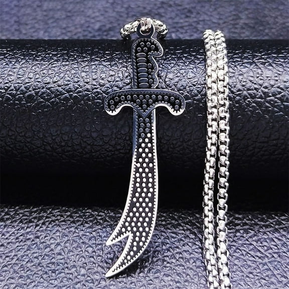 Muslim Islam Knife Necklace 14K White Gold Imam Ali Zulfiqar Sword Arabic Pendant Necklaces Islamic Jewlry colliers
