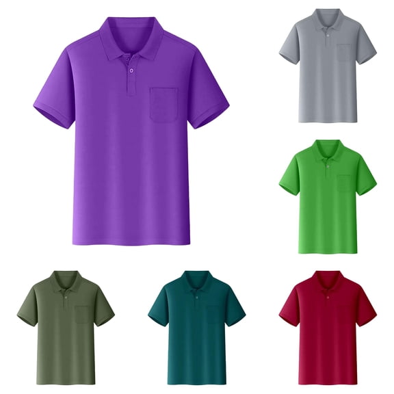 lnmuld Back to School Boys Girls Kids Short Sleeve Solid Pocket Polo Shirts Smooth Soft School Uniform Tops Size:7-8 Years