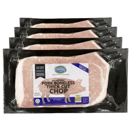 Pedersons Farms All Natural Boneless Thick Cut Pork Chops (4 Packages with 2 x 8 Ounce Chops in Each)