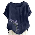 thumbnail image 1 of Liquidation! Uooqdmx Chemises en Lin pour Femmes, Chemises à Manches Courtes pour Femmes, Hauts Fluides pour Femmes, Blouse Col Rond Décontractée Coupe Ample Tunique, Hauts en Gaze pour Femmes, Marine TG, 1 of 4