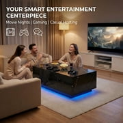 Lift-Top Coffee Table with Wireless Charging, Bluetooth Speaker, USB Ports & LED Lights, Black