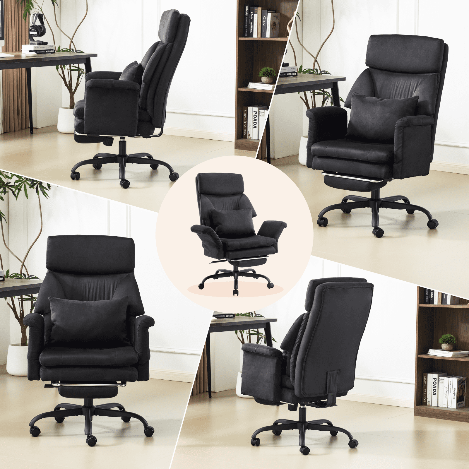 Ktaxon Gaming Chair with Footrest, High Back Faux Suede Office Chair, Adjustable Reclining Desk Chair with Lumbar Support, Swivel Task Seating for Adults Black