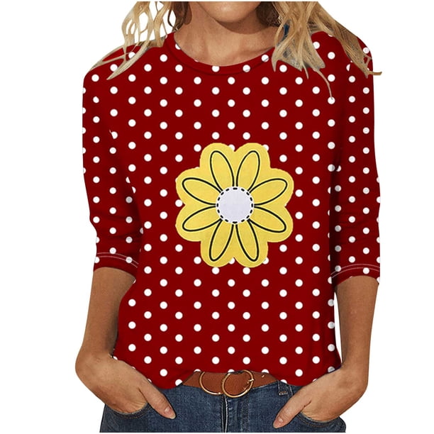 Camisetas Casuales de las Mujeres de Moda Impresa 3/4 Mangas Blusa Cuello Redondo para el Hogar Y Diario