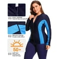 thumbnail image 4 of Charmo Womens Plus Size Long Sleeve Rash Guard Top Zipper Swimsuit Swim Shirt, 4 of 6