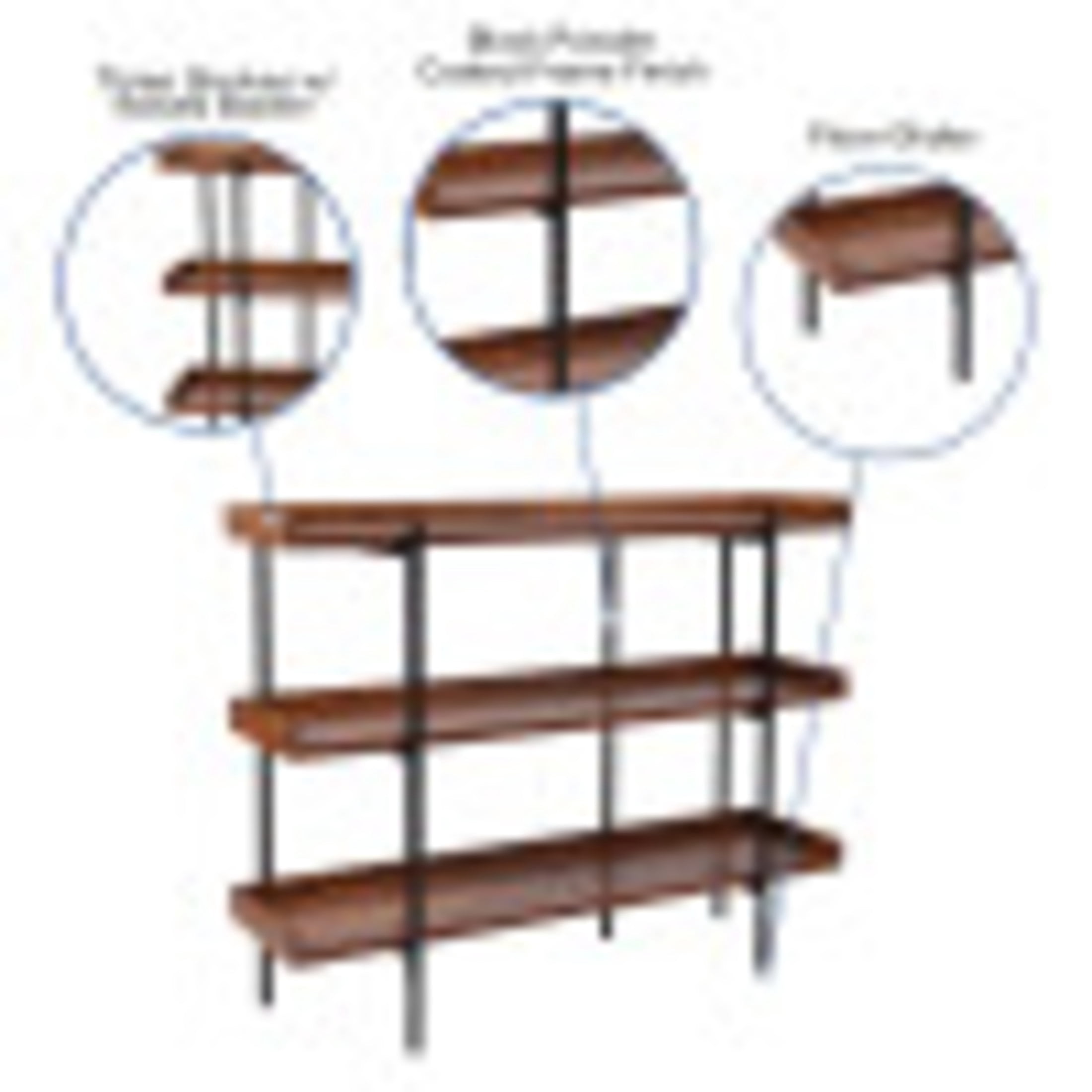 Flash Furniture Mayfair 35"H Open-Style 3-Shelf Display Unit Bookcase, Rustic Wood Grain Finish