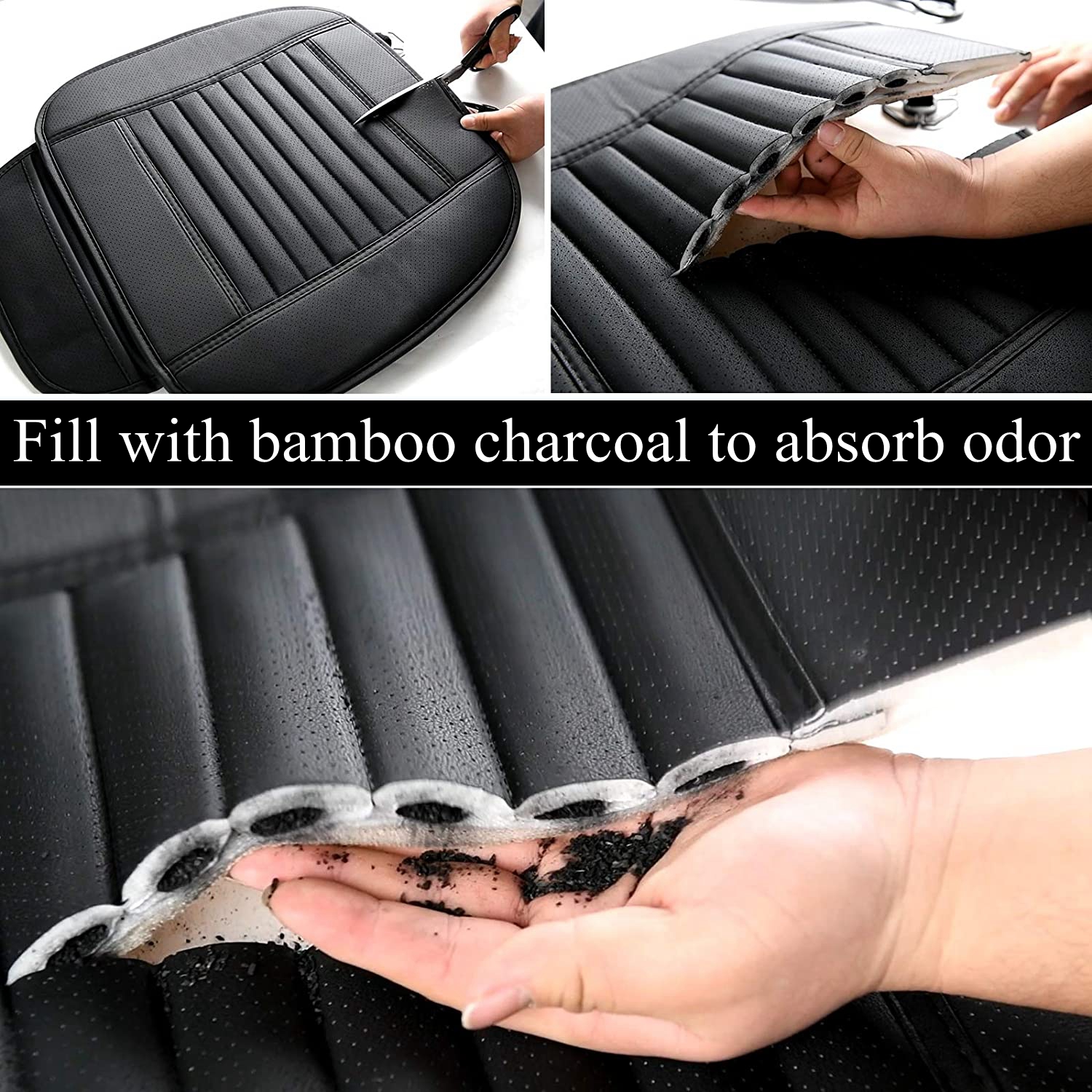3 pcs 1Rear+2Front Car Universal Seat Cover Bamboo Breathable PU Leather Pad Chair Cushion US - image 5 of 12