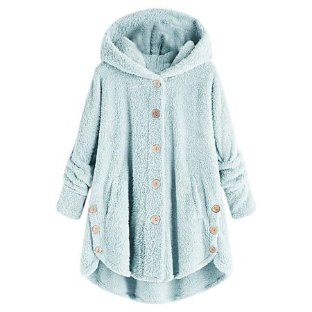 MKLEKYY Light Jackets for Women Women Plus Size Button Tops Hooded Loose Cardigan Wool Coat Winter Jacket