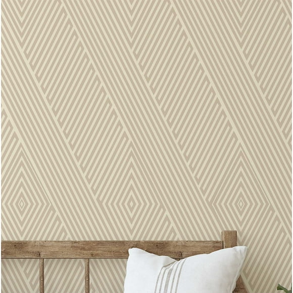 S4Sassy Modern Optical Stripes Wallpaper Beige Walls Covering, 25" x 120" Self-Adhesive Vinyl Wall Paper, Decorative Wallwrap, Easy DIY Wall Covering For Bedroom, Cabinets, Living Spaces