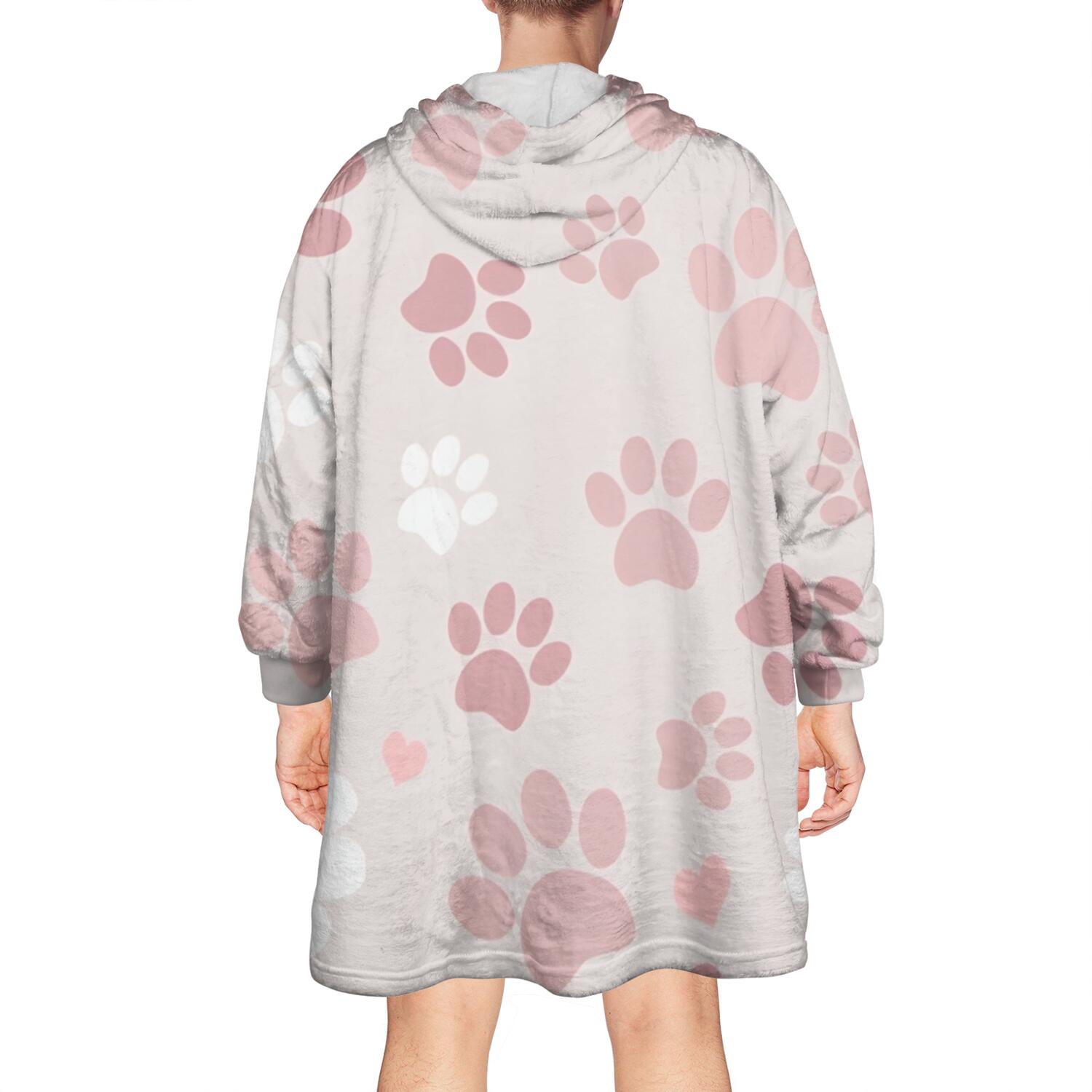 Pink Dog Paw Wearable Oversized Blanket,Wearable Blanket Hoodie for Adults,Cozy Hooded Blankets with Super Pockets,Super Warm Fuzzy Pullover for Women & Men
