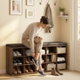thumbnail image 1 of LEDREM Entryway Shoe Bench with Storage, 15-Compartment Organizer with Removable Cushion, 440 lb Capacity, Brown, 1 of 7