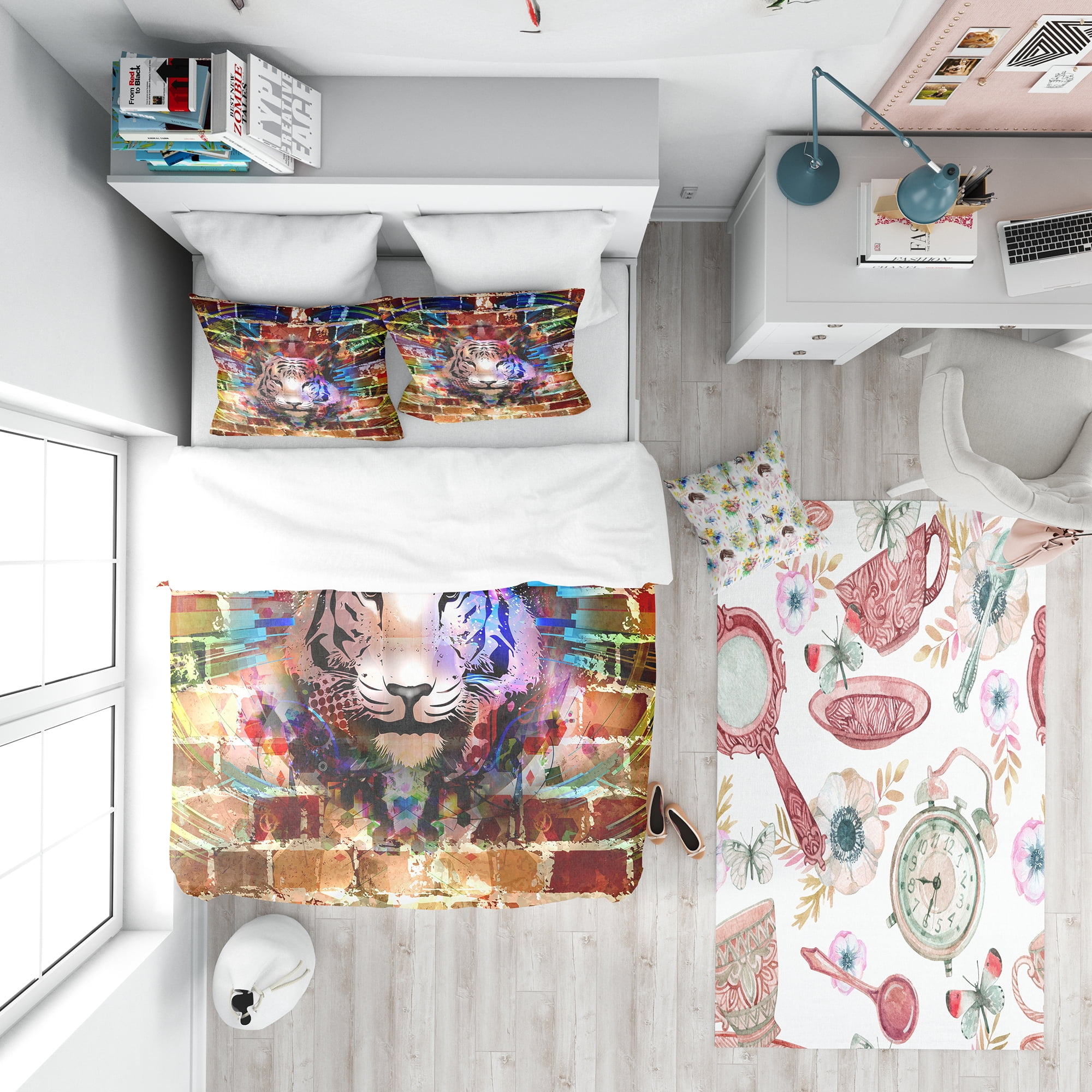 Designart 'Tiger Over Abstract Brick Design' Modern Teen Duvet Cover Set