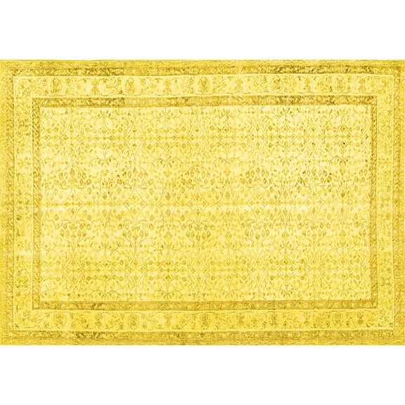 Ahgly Company Machine Washable Indoor Rectangle Persian Yellow Traditional Area Rugs, 5' x 7'