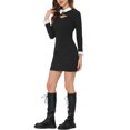 thumbnail image 4 of Allegra K Women's Contrast Peter Pan Collar Peekaboo Cutout Front Long Sleeves Mini Dress, 4 of 6