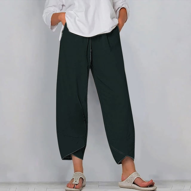 Women's Summer Comfortable Loose Wide Legged Fashion Solid Color Capris RXIRUCGD Vert, Taille: 2TG