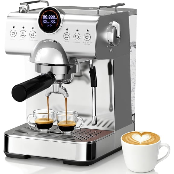 WAA 20 Bar Espresso Machine Hot/Cold Brew,Milk Frother,50oz Tank,LCD Display (Single/Double Cup for Cappuccino/Latte)