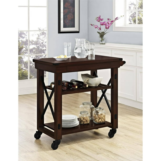 Better Homes and Gardens Preston Park Rolling Kitchen Cart, Dark Oak